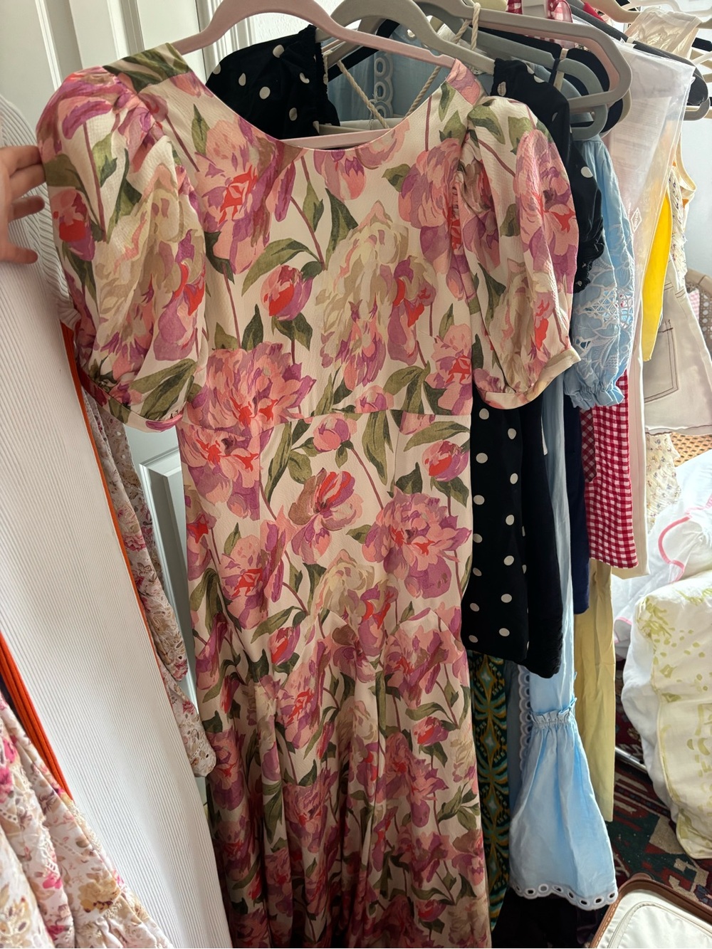 Black Iris Floral Puff-Sleeve Maxi Dress NWT